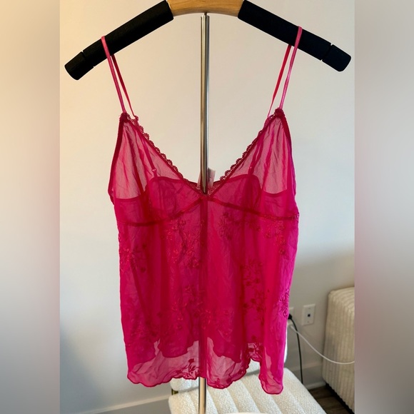 Magenta Baby Doll Sheer Embroidered Top Medium - Picture 1 of 6